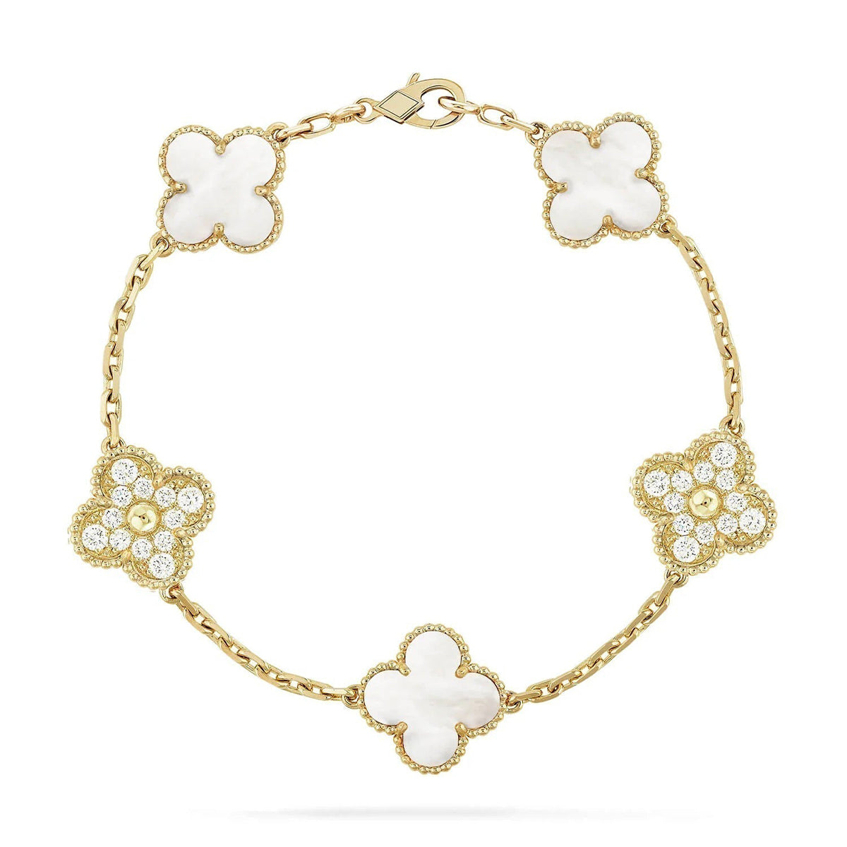 [Eternal Jewelry]CLOVER WHITE PEARL MOP 5 MOTIF BRACELET COLLECTION