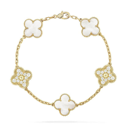 [Eternal Jewelry]CLOVER WHITE PEARL MOP 5 MOTIF BRACELET COLLECTION