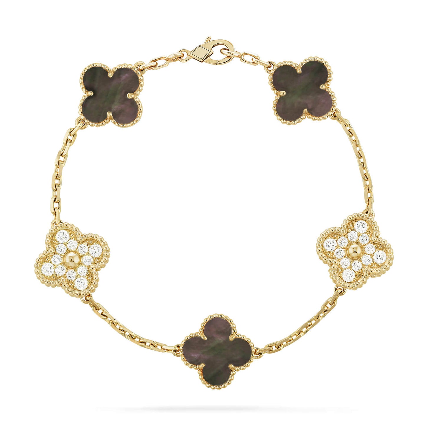 [Eternal Jewelry]CLOVER 5 MOTIF GRAY MOP DIAMOND BRACELET