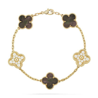 [Eternal Jewelry]CLOVER 5 MOTIF GRAY MOP DIAMOND BRACELET