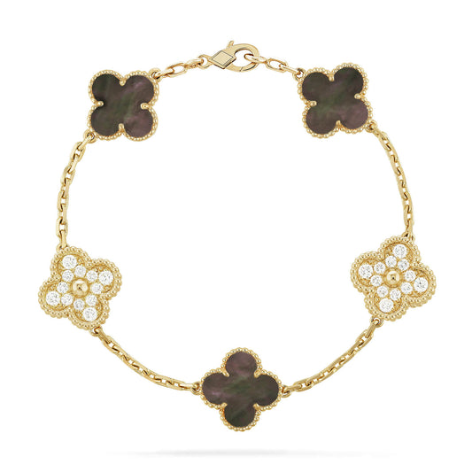 [Eternal Jewelry]CLOVER 5 MOTIF GRAY MOP DIAMOND BRACELET