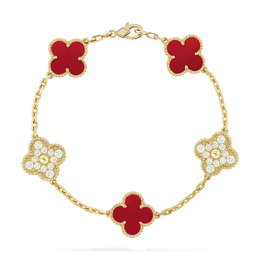 [Eternal Jewelry]CLOVER 5 MOTIFS CARNELIAN DIAMOND BRACELET