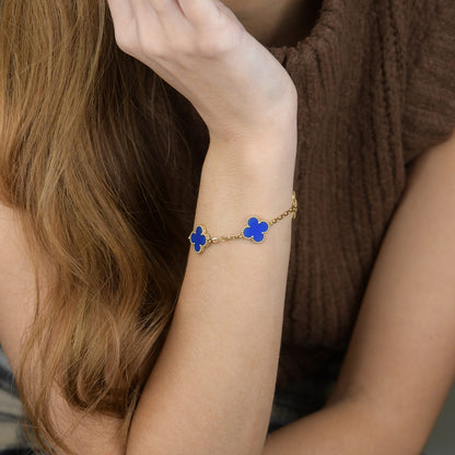 [Eternal Jewelry]CLOVER 5 MOTIFS BLUE AGATE BRACELET
