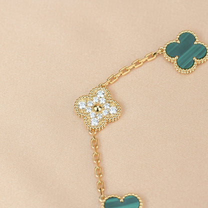 [Eternal Jewelry]CLOVER  5 MOTIF MALACHITE DIAMOND BRACELET