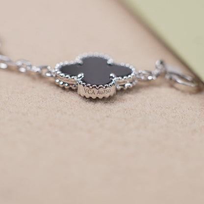 [Eternal Jewelry]CLOVER 5 MOTIF ONYXS  BRACELET SILVER
