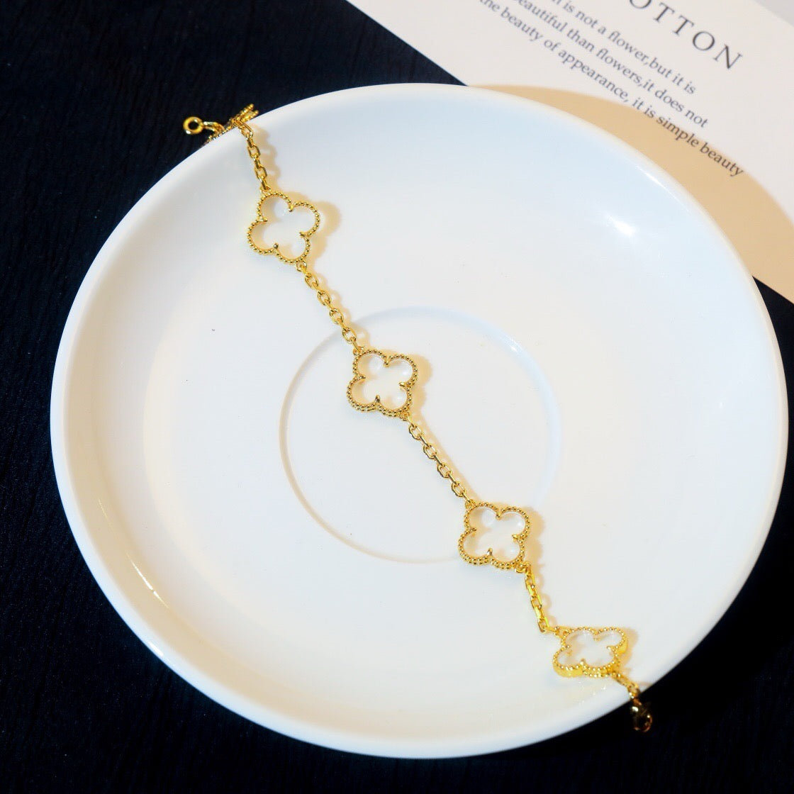 [Eternal Jewelry]CLOVER 5 MOTIF ROCK CRYSTAL PINK GOLD BRACELET