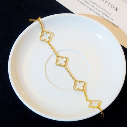 [Eternal Jewelry]CLOVER 5 MOTIF ROCK CRYSTAL PINK GOLD BRACELET