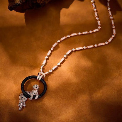 [Eternal Jewelry]NEW BLACK CIRCLE PANTHER FULL DIAMOND NECKLACE