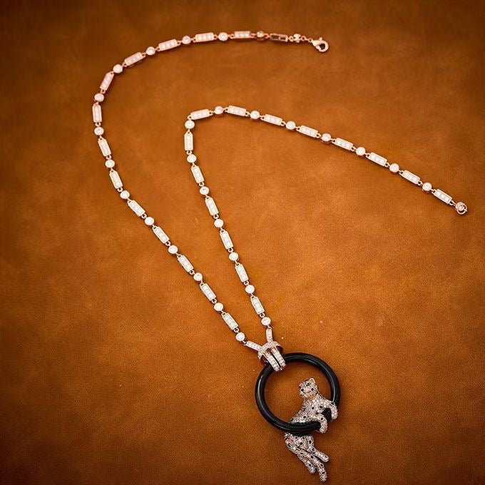 [Eternal Jewelry]NEW BLACK CIRCLE PANTHER FULL DIAMOND NECKLACE