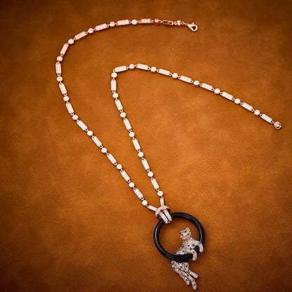 [Eternal Jewelry]NEW BLACK CIRCLE PANTHER FULL DIAMOND NECKLACE