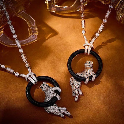 [Eternal Jewelry]NEW BLACK CIRCLE PANTHER FULL DIAMOND NECKLACE