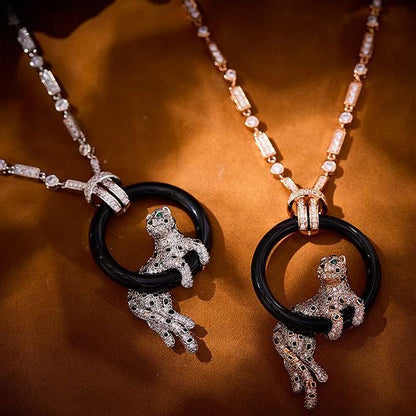 [Eternal Jewelry]NEW BLACK CIRCLE PANTHER FULL DIAMOND NECKLACE