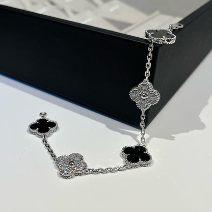 [Eternal Jewelry]CLOVER 5 MOTIF ONYXS DIAMOND BRACELET SILVER