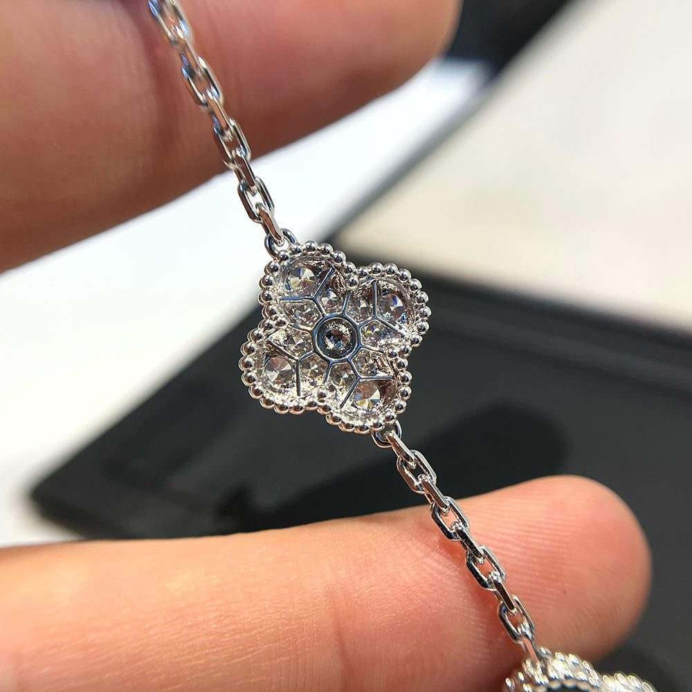 [Eternal Jewelry]CLOVER 5 MOTIF ONYXS DIAMOND BRACELET SILVER