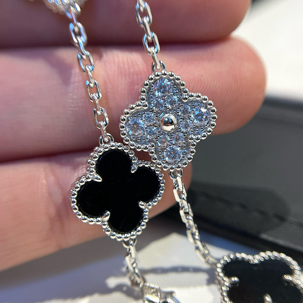 [Eternal Jewelry]CLOVER 5 MOTIF ONYXS DIAMOND BRACELET SILVER