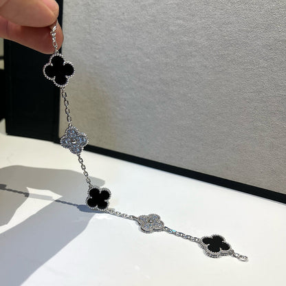 [Eternal Jewelry]CLOVER 5 MOTIF ONYXS DIAMOND BRACELET SILVER