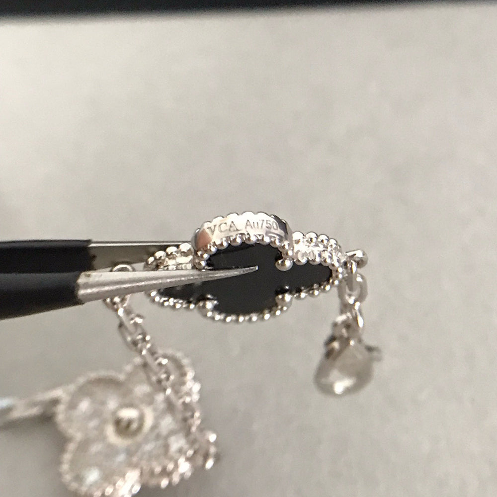 [Eternal Jewelry]CLOVER 5 MOTIF ONYXS DIAMOND BRACELET SILVER