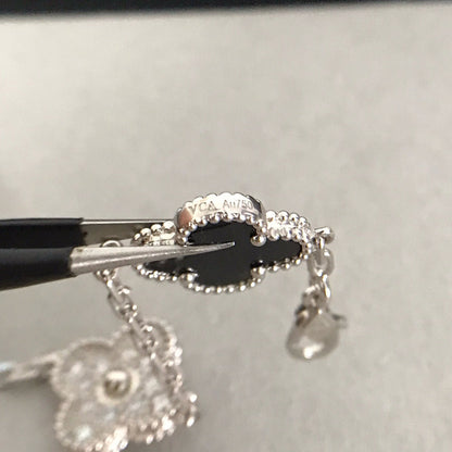 [Eternal Jewelry]CLOVER 5 MOTIF ONYXS DIAMOND BRACELET SILVER