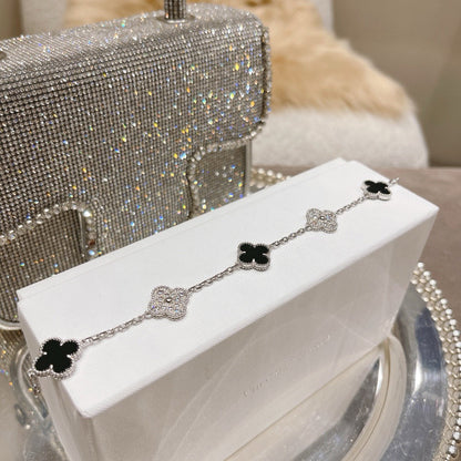 [Eternal Jewelry]CLOVER 5 MOTIF ONYXS DIAMOND BRACELET SILVER