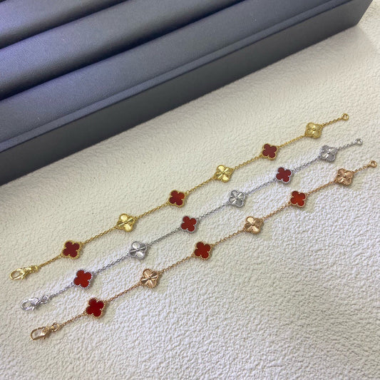 [Eternal Jewelry]CLOVER 6 MOTIF RED AGATE LASER BRACELET