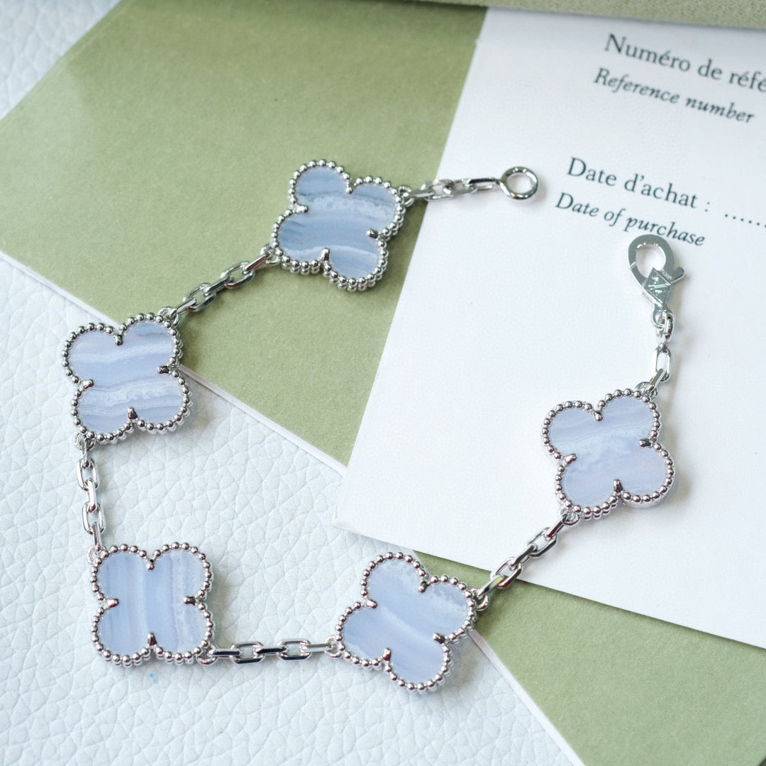 [Eternal Jewelry]CLOVER  5 MOTIF PURPLE CHALCEDONY BRACELET SILVER
