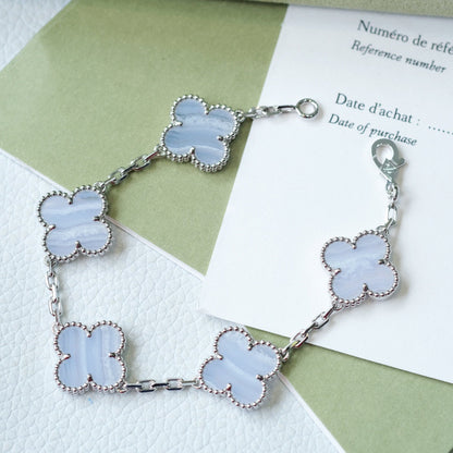 [Eternal Jewelry]CLOVER  5 MOTIF PURPLE CHALCEDONY BRACELET SILVER