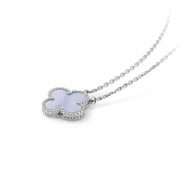 [Eternal Jewelry]CLOVER 15MM BLUE CHALCEDONY NECKLACE SILVER