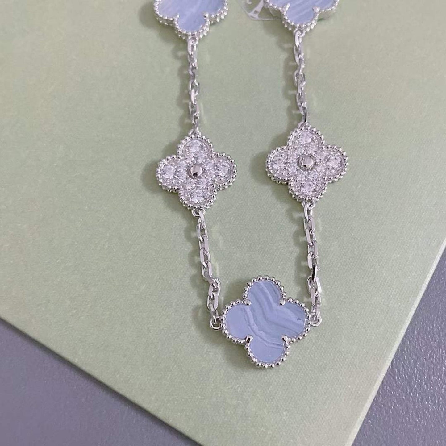 [Eternal Jewelry]CLOVER  5 MOTIF DIAMOND PURPLE CHALCEDONY BRACELET SILVER