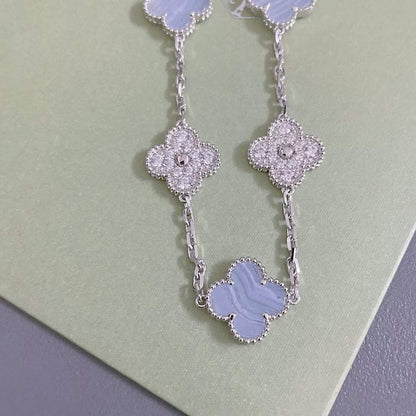 [Eternal Jewelry]CLOVER  5 MOTIF DIAMOND PURPLE CHALCEDONY BRACELET SILVER