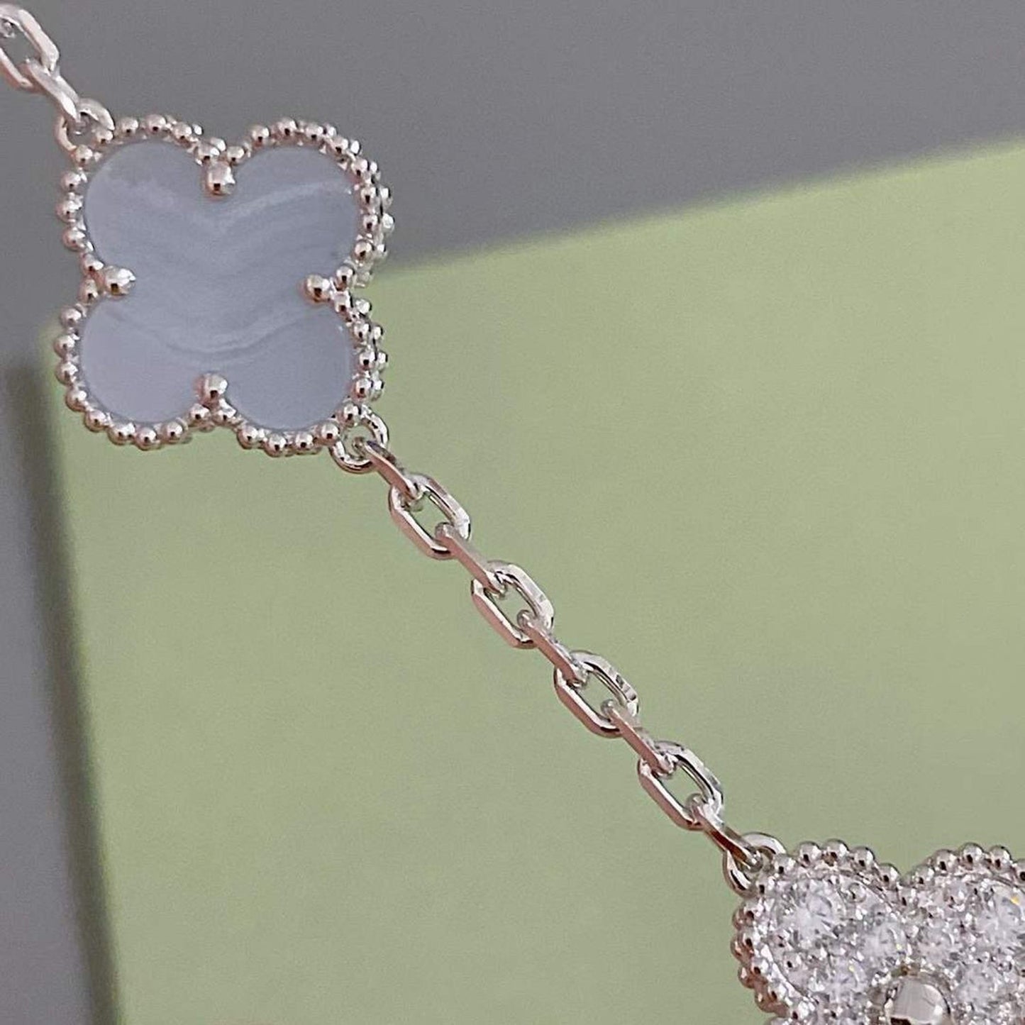 [Eternal Jewelry]CLOVER  5 MOTIF DIAMOND PURPLE CHALCEDONY BRACELET SILVER