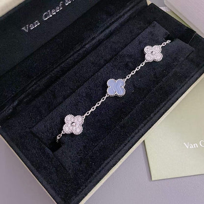 [Eternal Jewelry]CLOVER  5 MOTIF DIAMOND PURPLE CHALCEDONY BRACELET SILVER