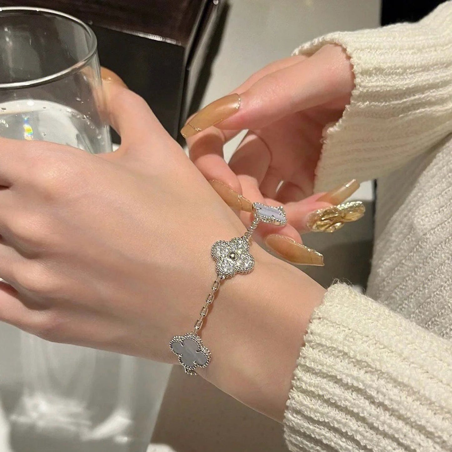 [Eternal Jewelry]CLOVER  5 MOTIF DIAMOND PURPLE CHALCEDONY BRACELET SILVER