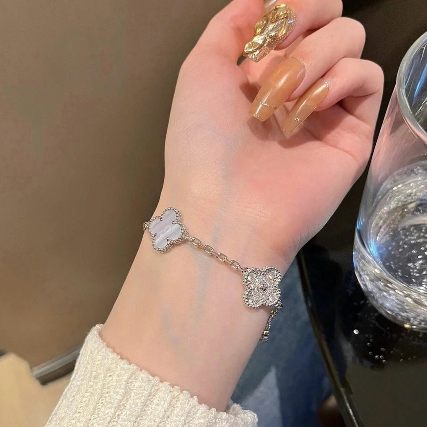 [Eternal Jewelry]CLOVER  5 MOTIF DIAMOND PURPLE CHALCEDONY BRACELET SILVER