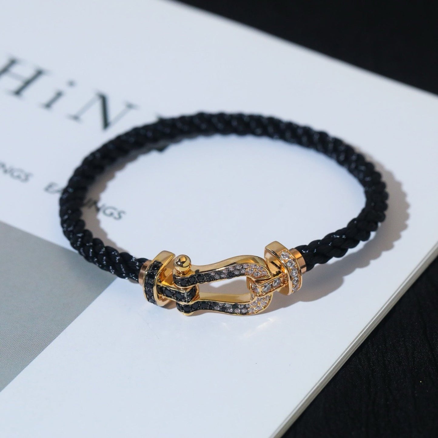 [Eternal Jewelry]FORCE LARGE HORSESHOE BLACK WHITE DIAMOND BRACELET ROSE GOLD