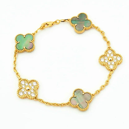 [Eternal Jewelry]CLOVER 5 MOTIF GRAY MOP DIAMOND BRACELET