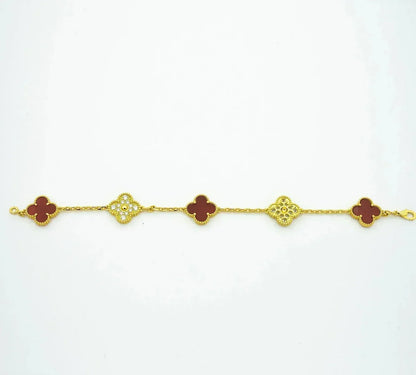 [Eternal Jewelry] CLOVER 5 MOTIF RED CORNELIAN BRACELET COLLECTION