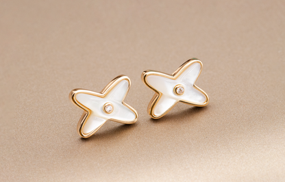 [Eternal Jewelry]JEUX DE WHITE MOP ROSE GOLD DIAMOND EARRINGS