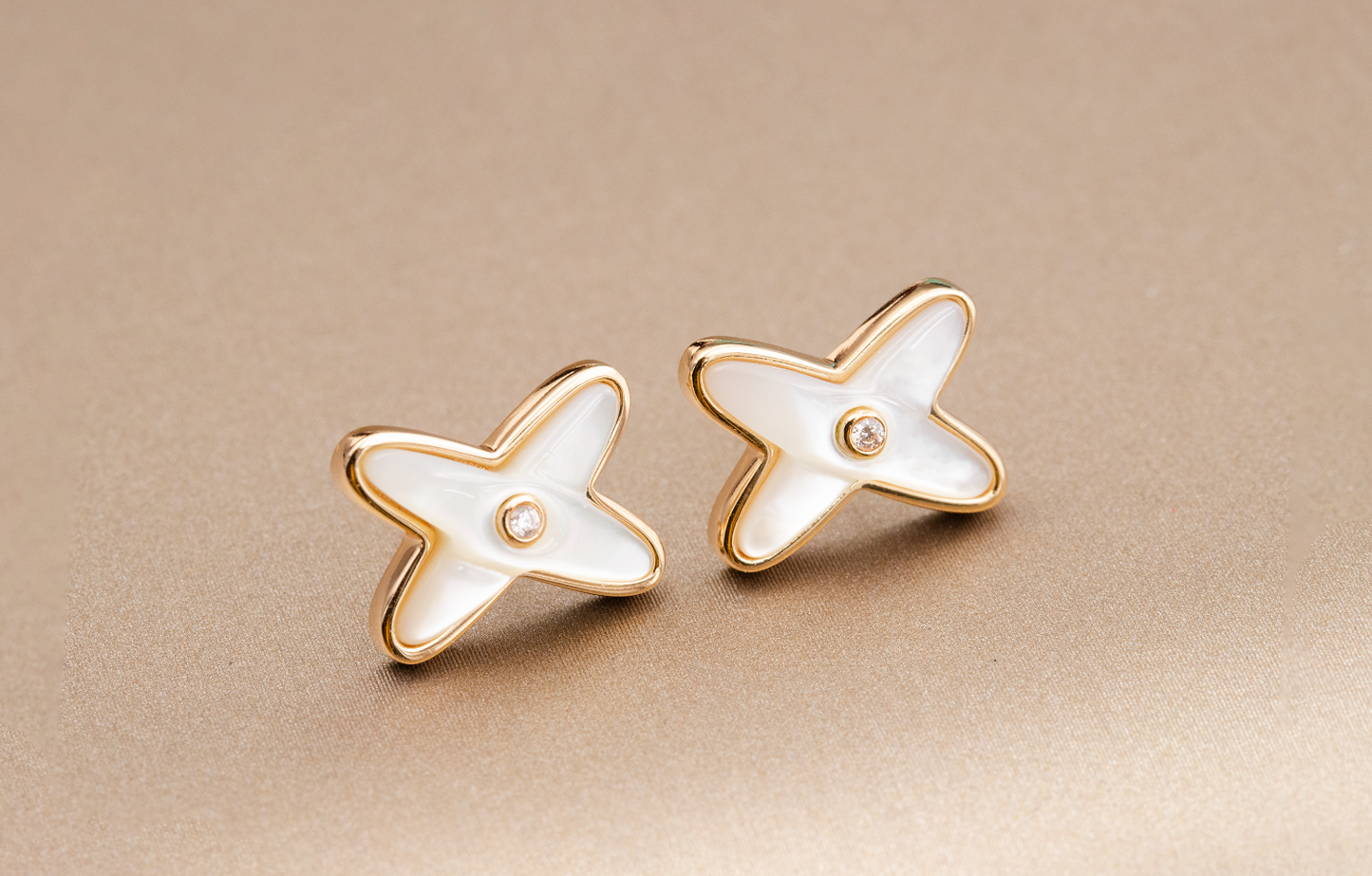 [Eternal Jewelry]JEUX DE WHITE MOP PINK GOLD DIAMOND EARRINGS