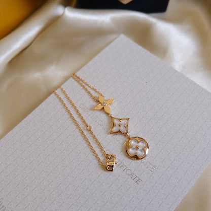 [Eternal Jewelry]COLOR BLOSSOM LARIAT NECKLACE PINK GOLD WHITE MOTHER PEARL AND DIAMOND
