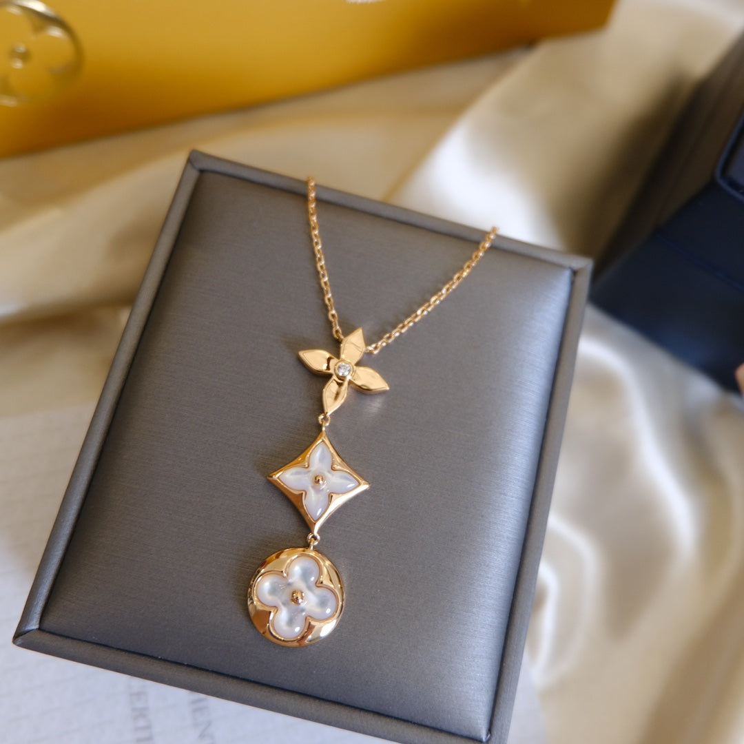 [Eternal Jewelry]COLOR BLOSSOM LARIAT NECKLACE PINK GOLD WHITE MOTHER PEARL AND DIAMOND