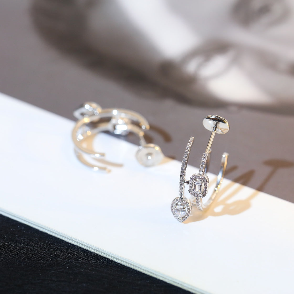 [Eternal jewelry]CREOLES MY TWIN 2 RANGS SILVER DIAMOND EARRINGS
