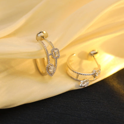 [Eternal jewelry]CREOLES MY TWIN 2 RANGS SILVER DIAMOND EARRINGS