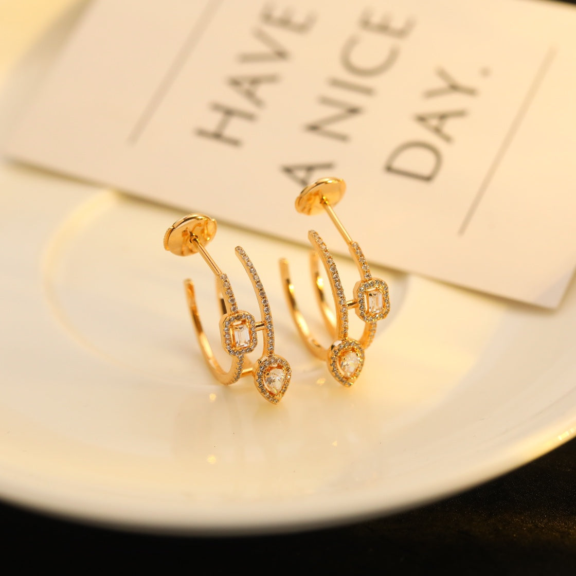 [Eternal jewelry]CREOLES MY TWIN 2 RANGS SILVER DIAMOND EARRINGS