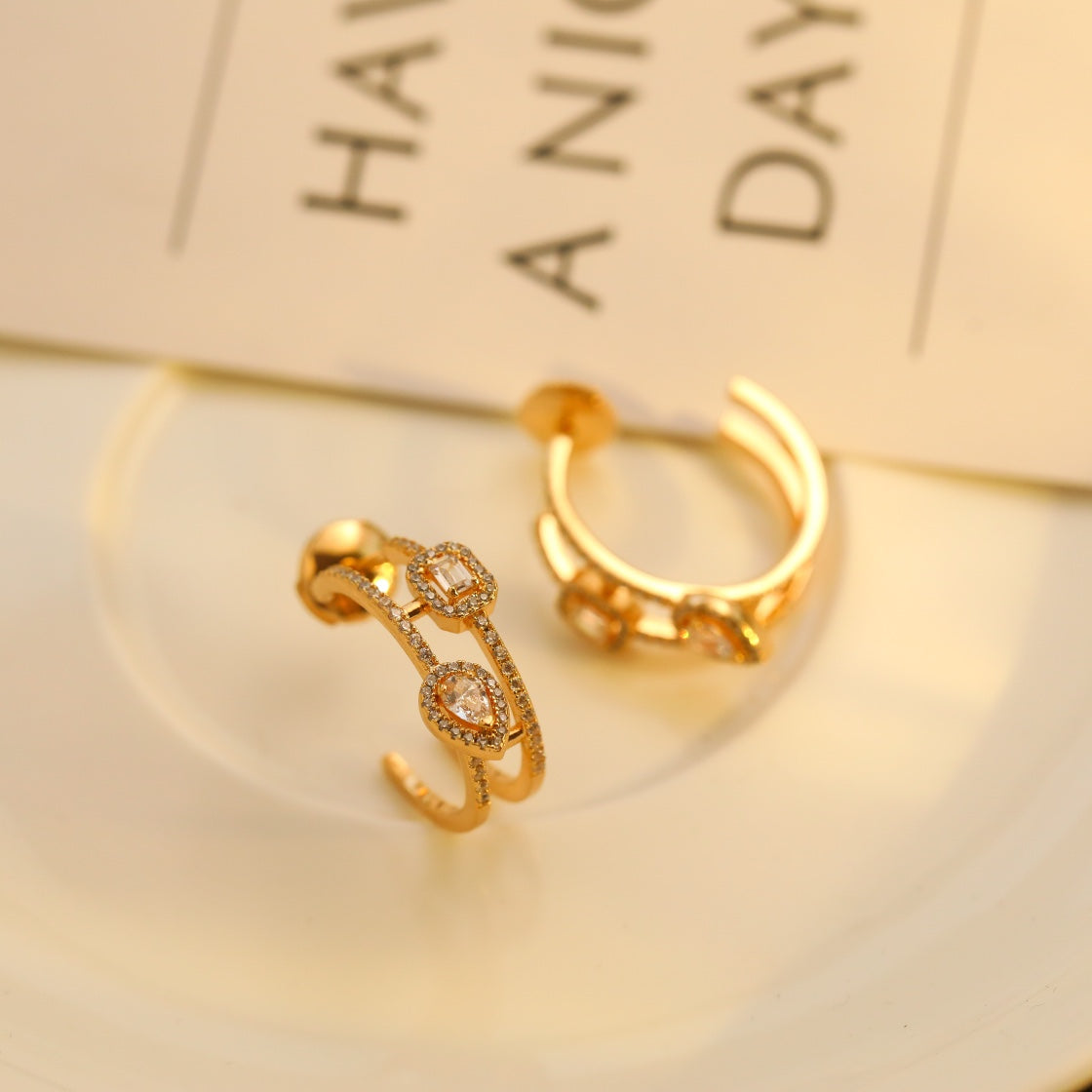 [Eternal jewelry]CREOLES MY TWIN 2 RANGS SILVER DIAMOND EARRINGS