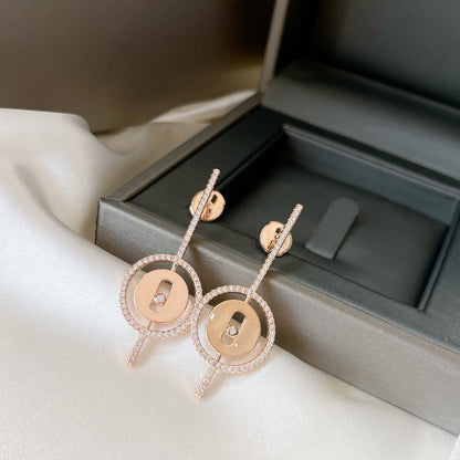 [Eternal jewelry]LUCKY MOVE ARROW PINK GOLD DIAMOND EARRINGS