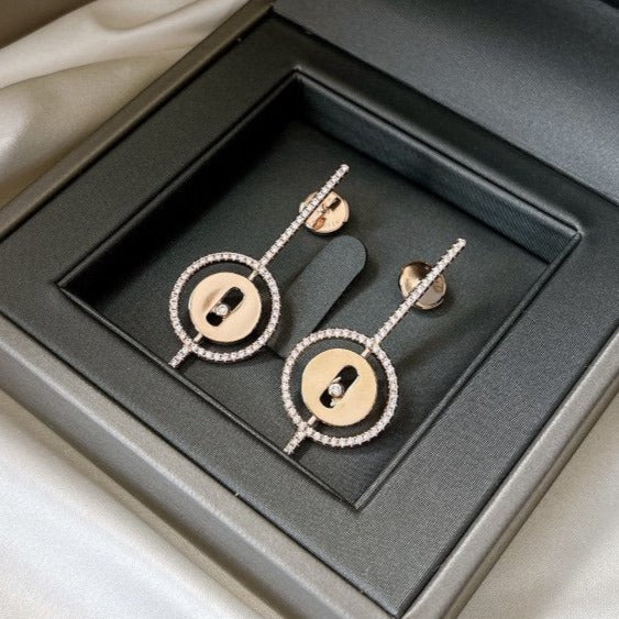 [Eternal jewelry]LUCKY MOVE ARROW PINK GOLD DIAMOND EARRINGS