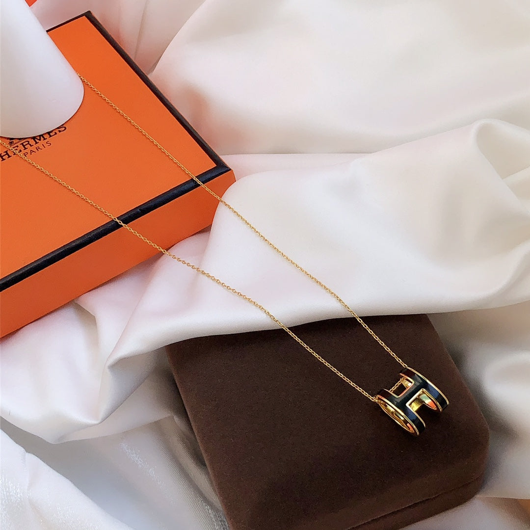 [Eternal Jewelry]HM CLIC BLACK ENAMEL GOLD NECKLACE