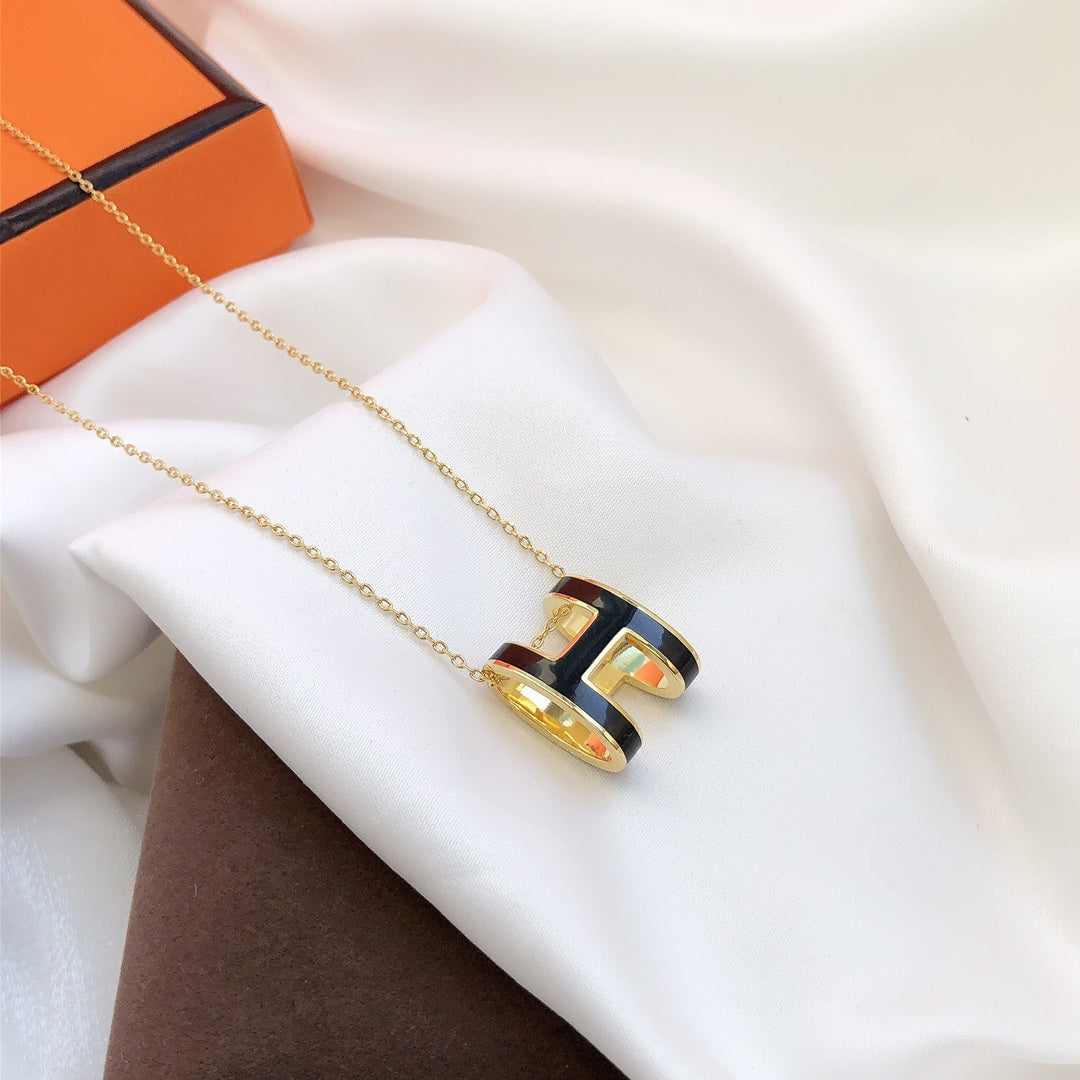 [Eternal Jewelry]HM CLIC BLACK ENAMEL GOLD NECKLACE