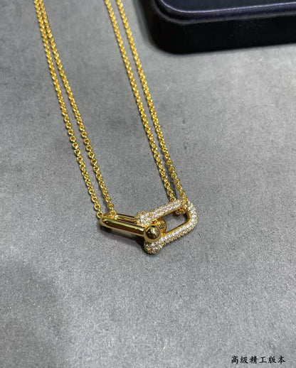 [Eternal Jewelry]T House Diamond-Set Double Chain Link Pendant Necklace