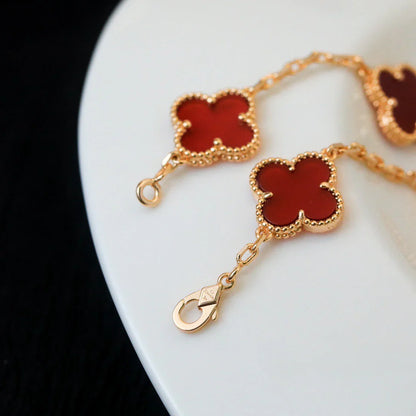 [Eternal Jewelry] CLOVER 5 MOTIF RED CORNELIAN BRACELET COLLECTION